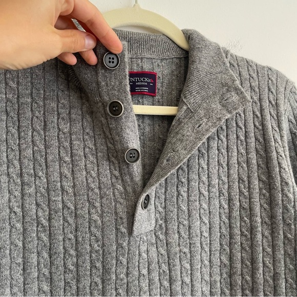 UNTUCKit Gray Cashmere Cable Knit 1/4 Button Pullover Sweater La Frenz medium M - Picture 7 of 12